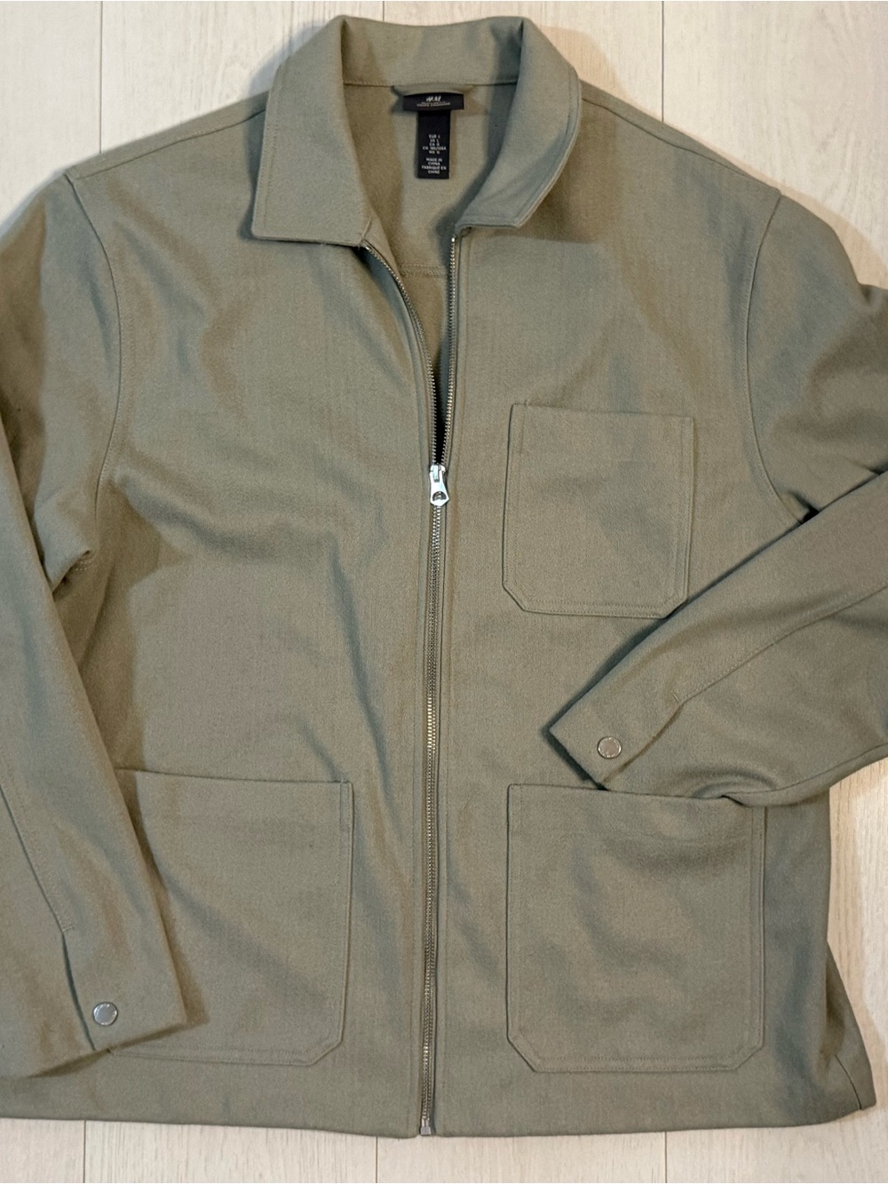 H&M Olive Green Lightweight Zip-Front Shirt Jacket